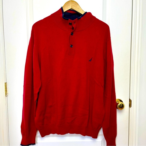 Nautica 1/4 Button Down Pullover Sweater – Red – Men’s Size L #13 - Picture 1 of 4
